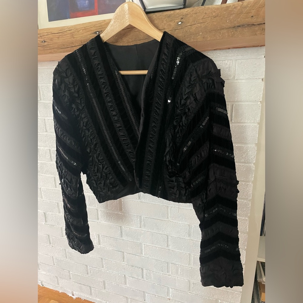 Dressy Black Sequin Cropped Jacket
